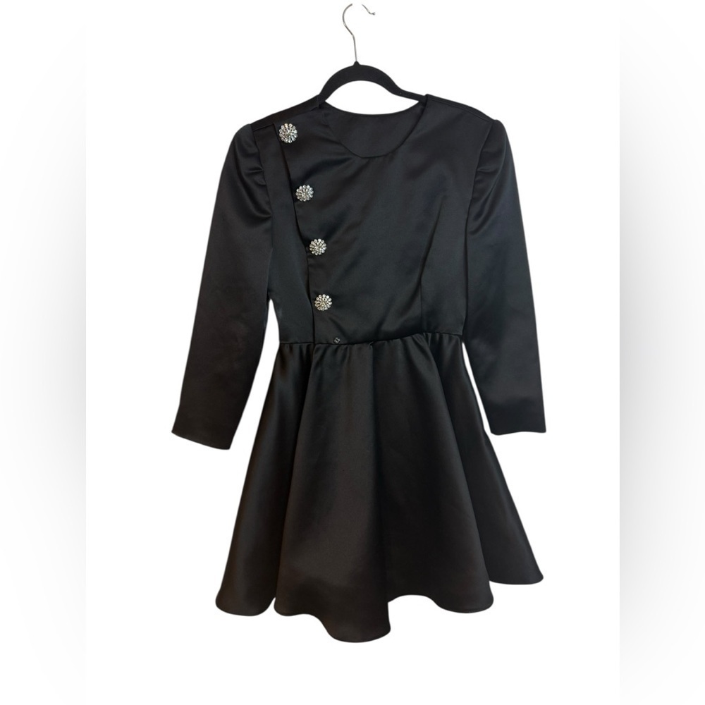 Julie Duroche Vintage Black Satin Rhinestone Jeweled Fit & Flare Party Dress